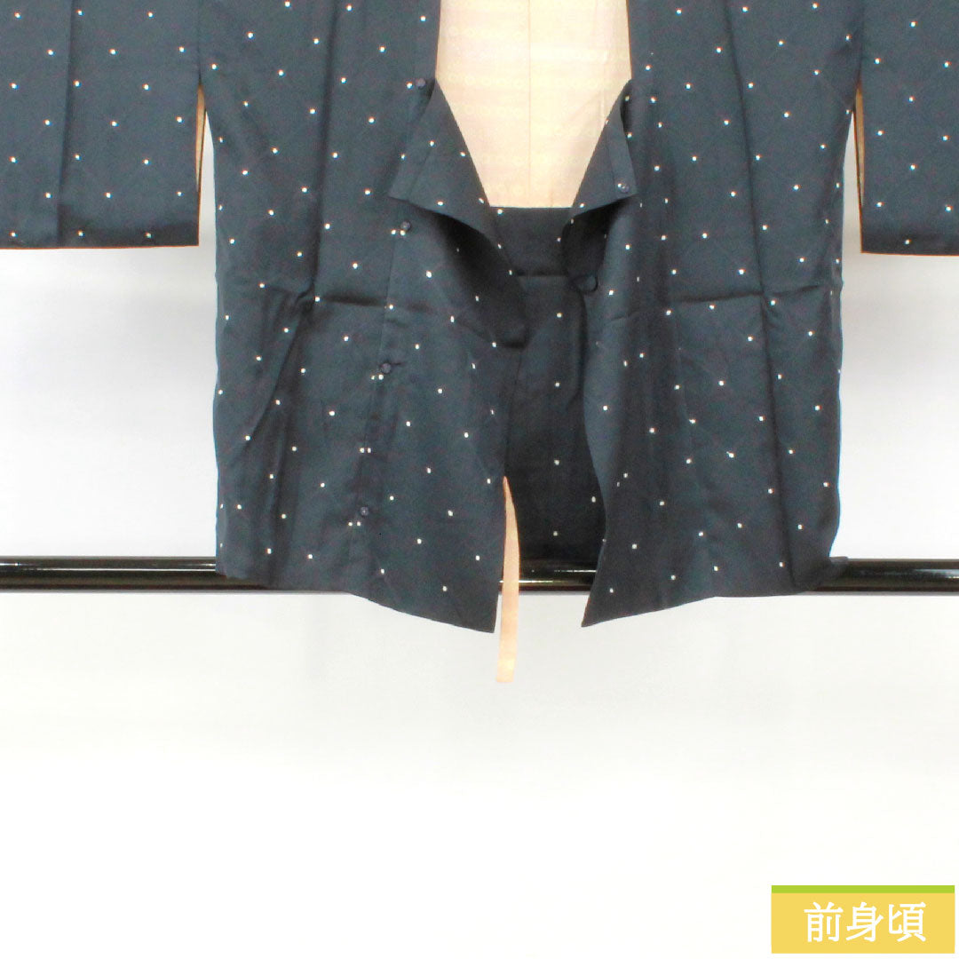 Michiyuki coat, pure silk, length 77.5cm, sleeve length 64cm, geometric pattern, B rank, lined, black, 1117001104910
