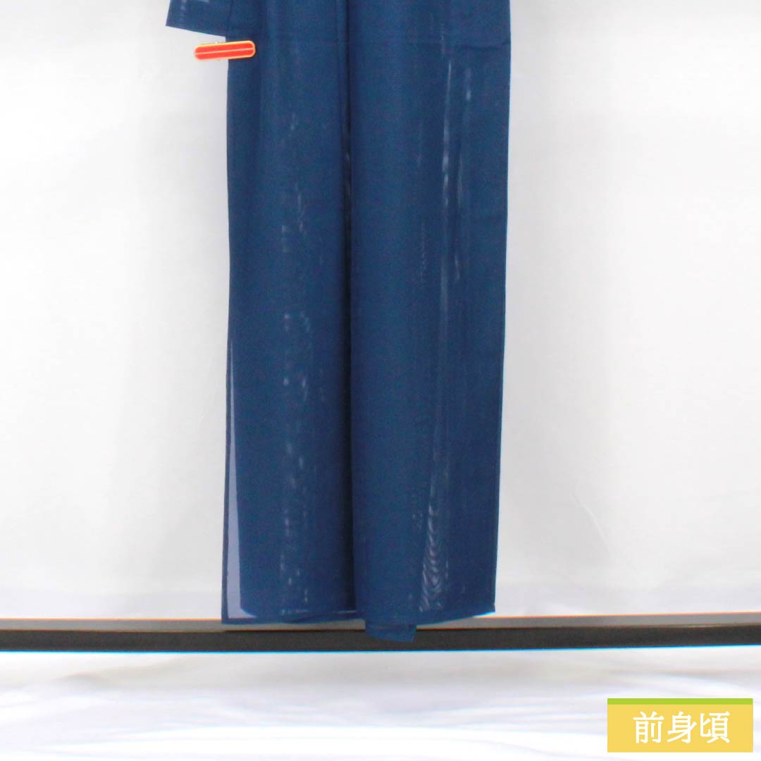 夏物 ポリエステル 色無地 身丈152cm 裄丈62cm 鉄蒲萄色（てつぶどういろ） 洗える着物 絽 Sランク 紺系 1132002132218