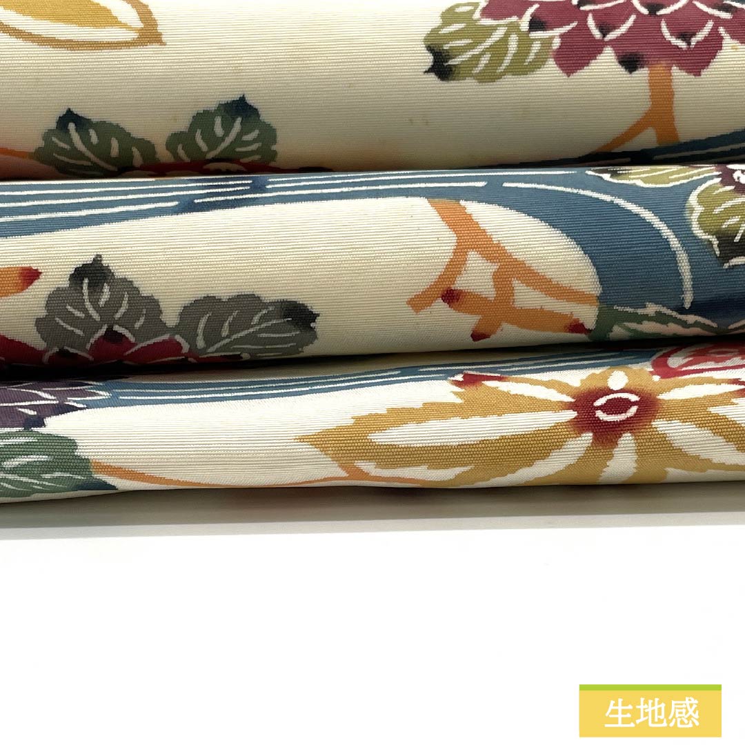 Nagoya obi, natural color, Kyoto Bingata, Bingata-style pattern, flowing water, obi length 338cm, pure silk, S rank, six-pass, casual, cream-colored, 1124007262315, Nagoya-made