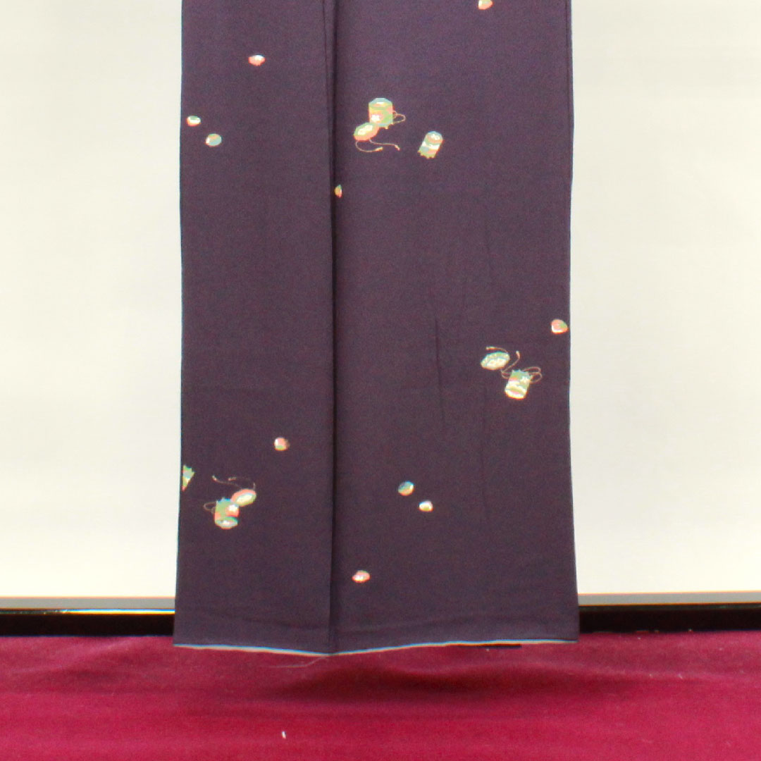 小紋 身丈156cm 裄丈65cm 袷  深紫色 貝桶  正絹 Aランク 紫系 1115003213320