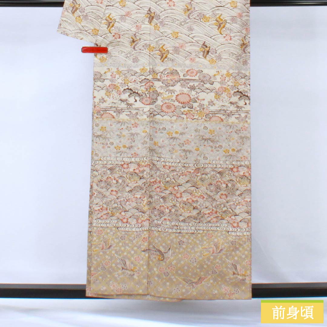 訪問着 正絹 Sランク 袷 身丈156cm 裄丈64.5cm 薄墨色（うすずみいろ） 絹鼠色（きぬねずいろ） 京紅型 花織 グレー系 1112006602322