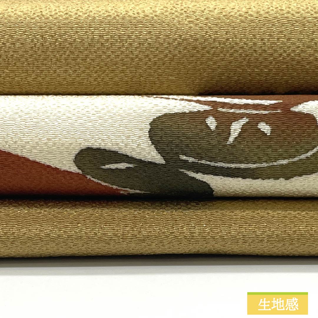 名古屋帯 正絹 Sランク 麦藁色（むぎわらいろ） 型染 松 帯丈331cm ポイント柄 カジュアル 黄系 1124009762323 名古屋仕立て