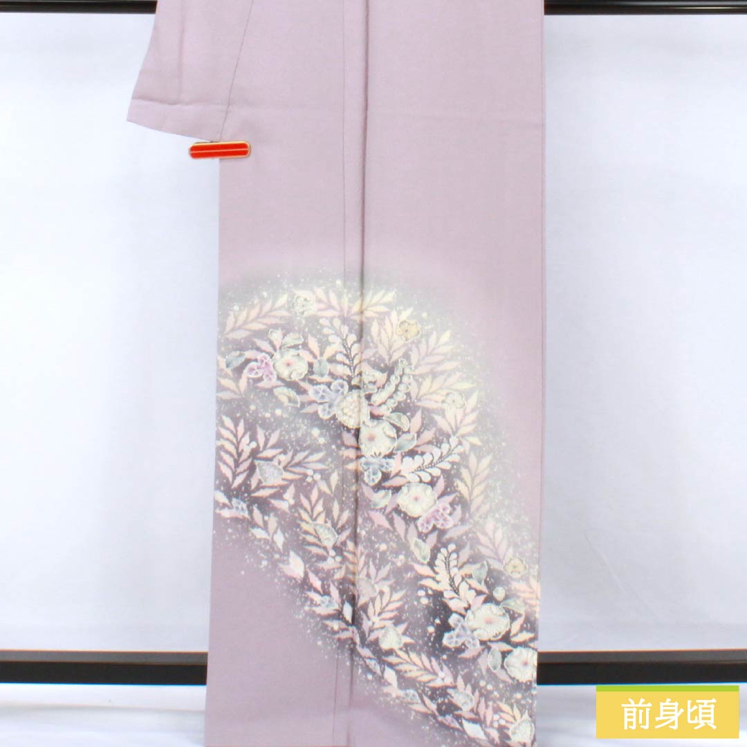 Visiting Kimono, Pure Silk, S Rank, Lined, Length 165cm, Sleeve Length 64.5cm, Shrimp-colored, Kyoto Yuzen, Tsujigahana Pattern, Purple, Item Number: 1112007222520