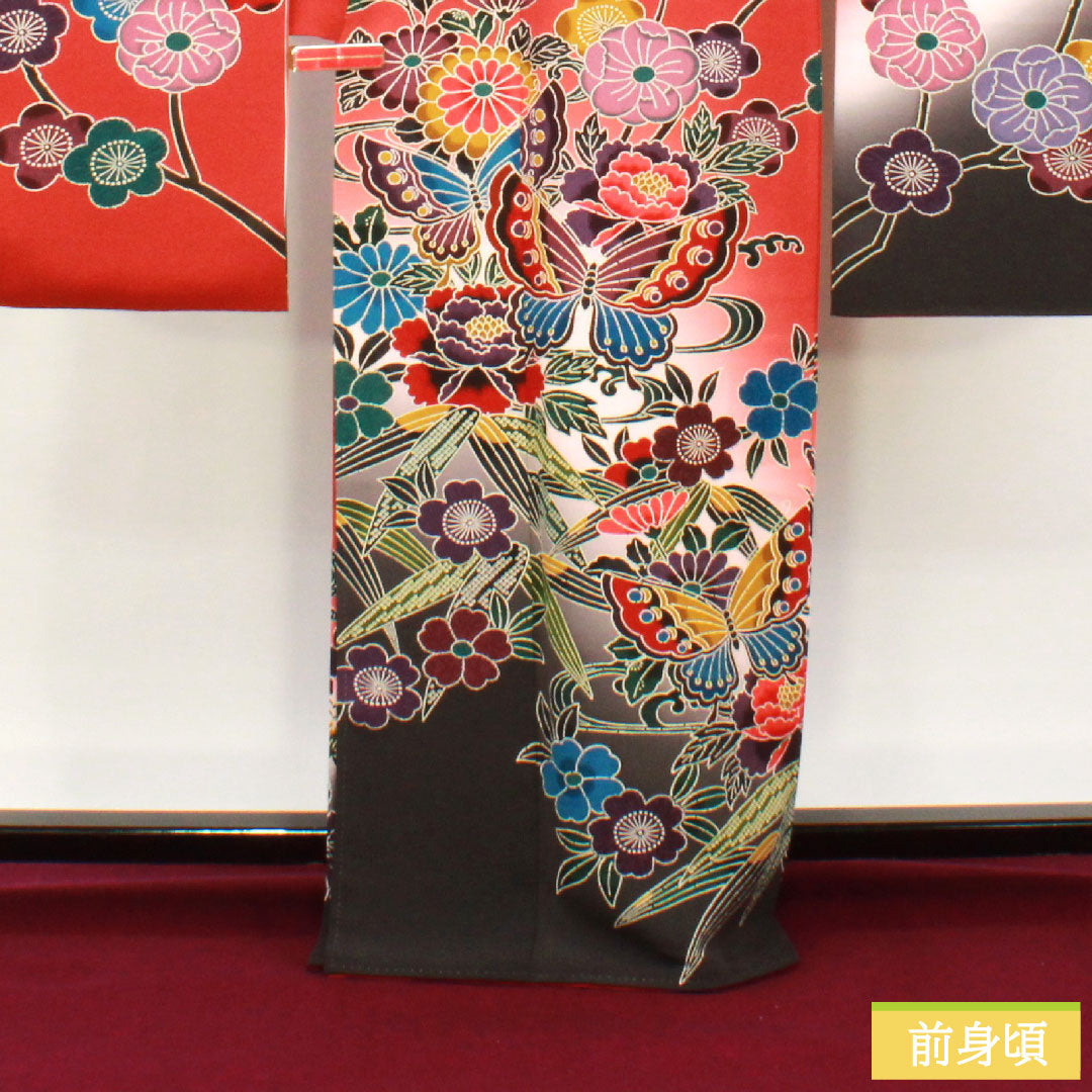 振袖 正絹 身丈165.5cm 裄丈67cm 袷  猩々緋色 京紅型 吉祥文様  Sランク 赤系 1113001962512