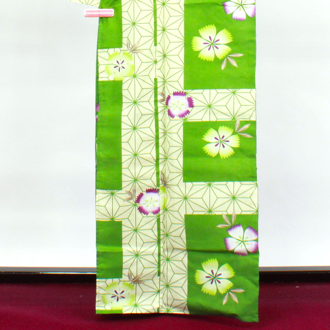 Yukata, Evergreen, Pink, Asanoha, Cotton, S Rank, Single Layer, Length 165.5cm, Sleeve Length 66cm, Green, 1118002722519