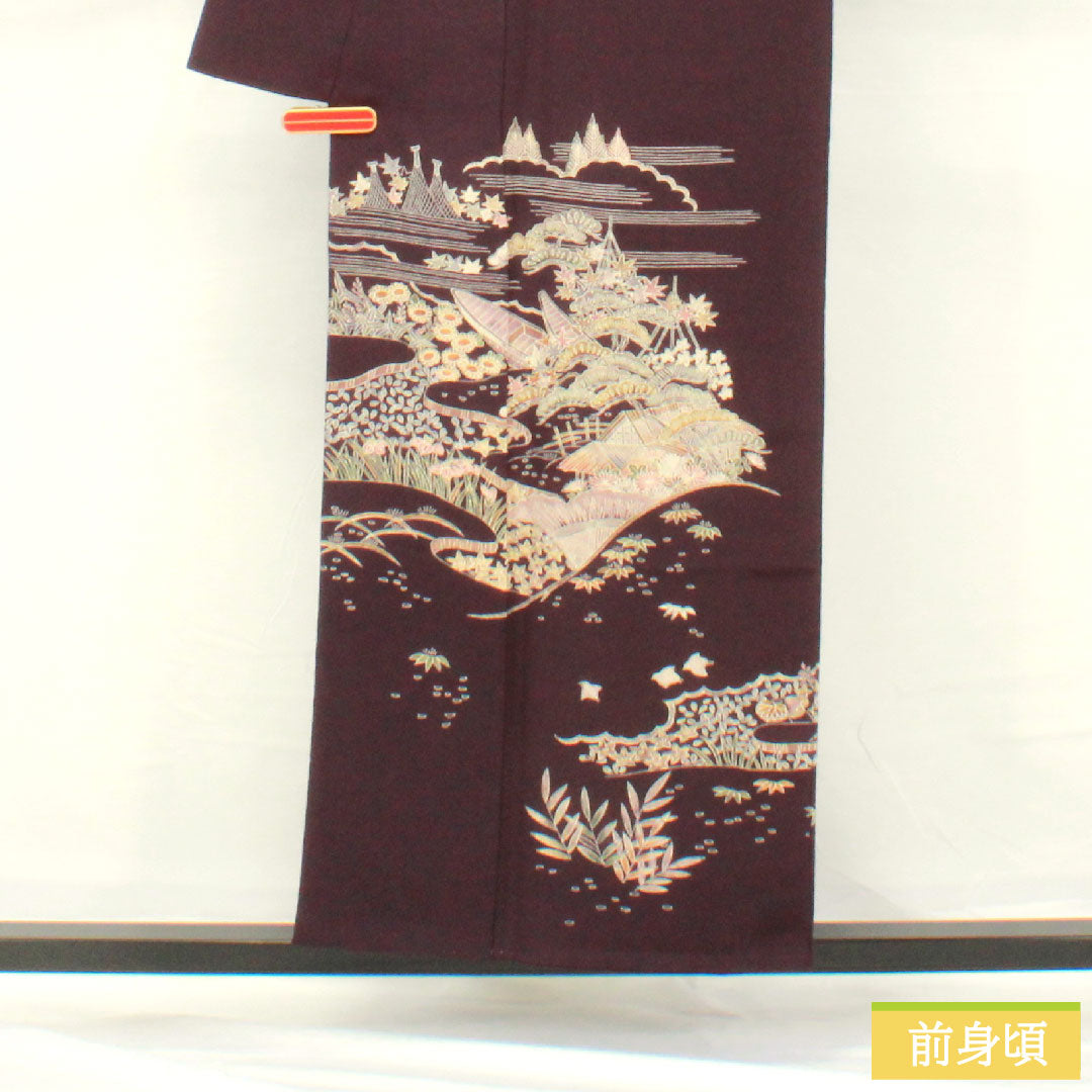 訪問着 正絹 袷 身丈154cm 裄丈62.5cm 茄子紺色（なすこんいろ） 京友禅 ちりめん地 吉祥文様 Aランク 紫系 1112005463220