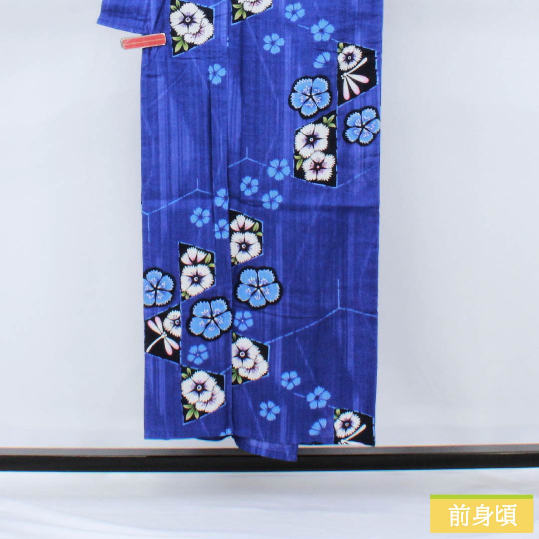 浴衣 木綿 身丈150cm 裄丈65cm Sランク 単衣 青系 青紫色（あおむらさきいろ） トンボ 撫子 1118006592117