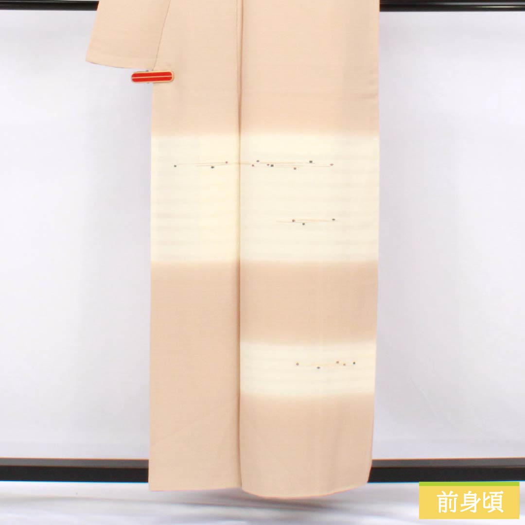 訪問着 正絹 Sランク 袷 身丈157cm 裄丈68cm 薄肉色（うすにくいろ） ぼかし染 付下げ 抽象模様 はれやか加工 橙系 1112007192326