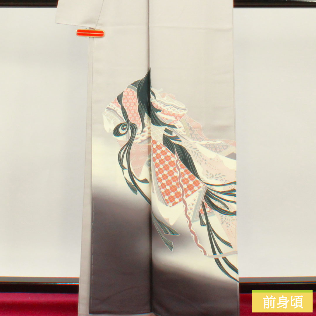 訪問着 正絹 袷 身丈164.5cm 裄丈65cm 小町鼠色（こまちねずいろ） 京友禅 時代人物模様 しつけ糸付き 未使用品 Sランク グレー系 1112004542422