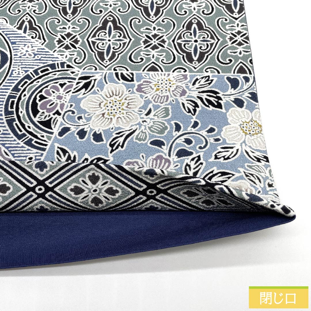 Fukuro Obi (light indigo blue) with a floral pattern and a cut-inlay look, obi length 453cm, pure silk, S rank, full length, casual, light blue, 1123009632424