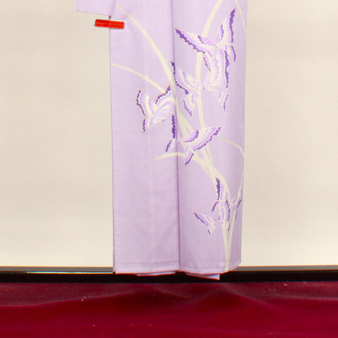 夏物 ポリエステル 訪問着 身丈152cm 裄丈61.5cm 淡紫色（たんししょく） 洗える着物 蝶 絽 Sランク 紫系 1132000682220