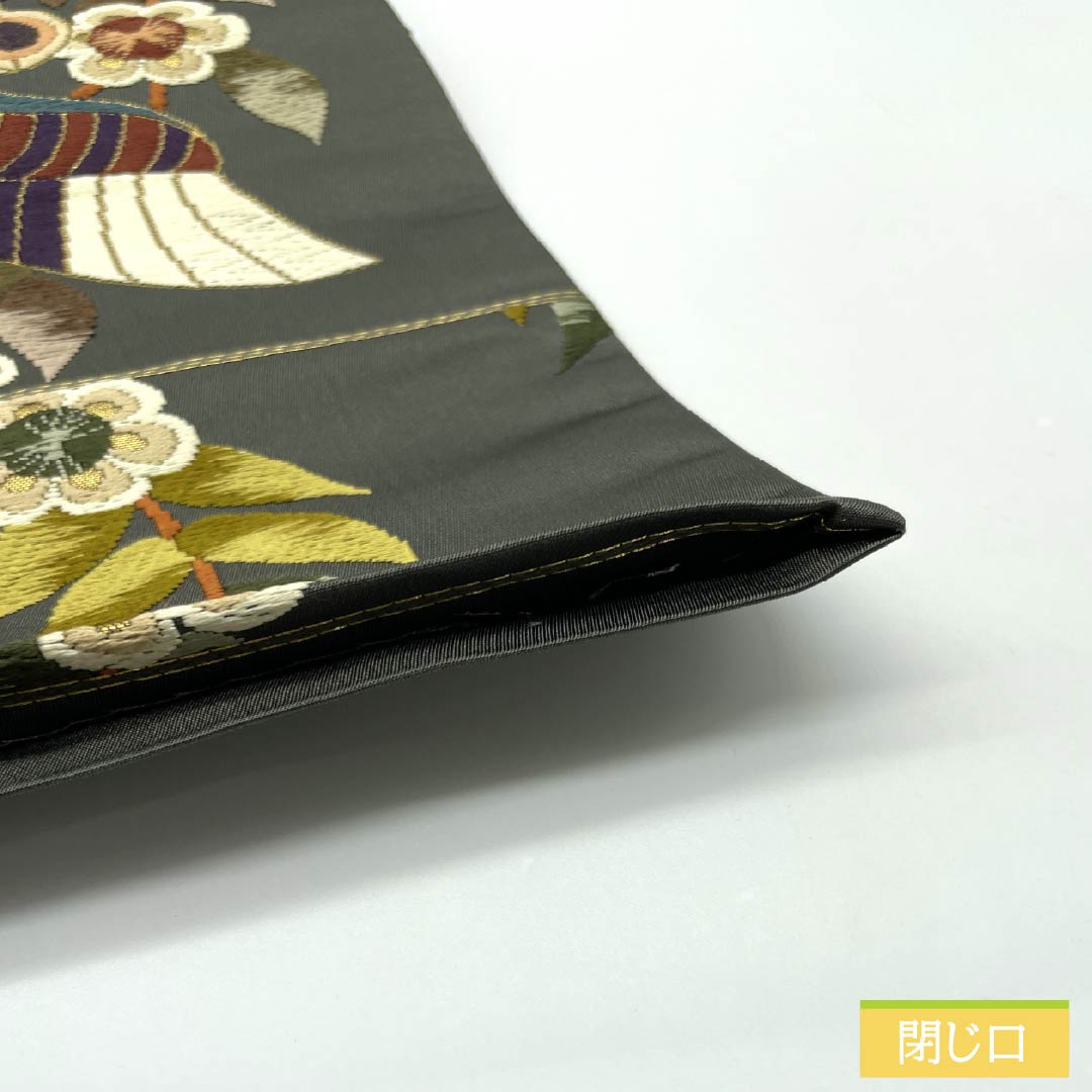 Formal, green-toned, pure silk obi (sash) for formal wear with a formal kimono (tomesode) by Shirayaen Oba. Features a bird and floral pattern, length 436cm, S rank, and six-fold hem. Product code: 1123014172319.