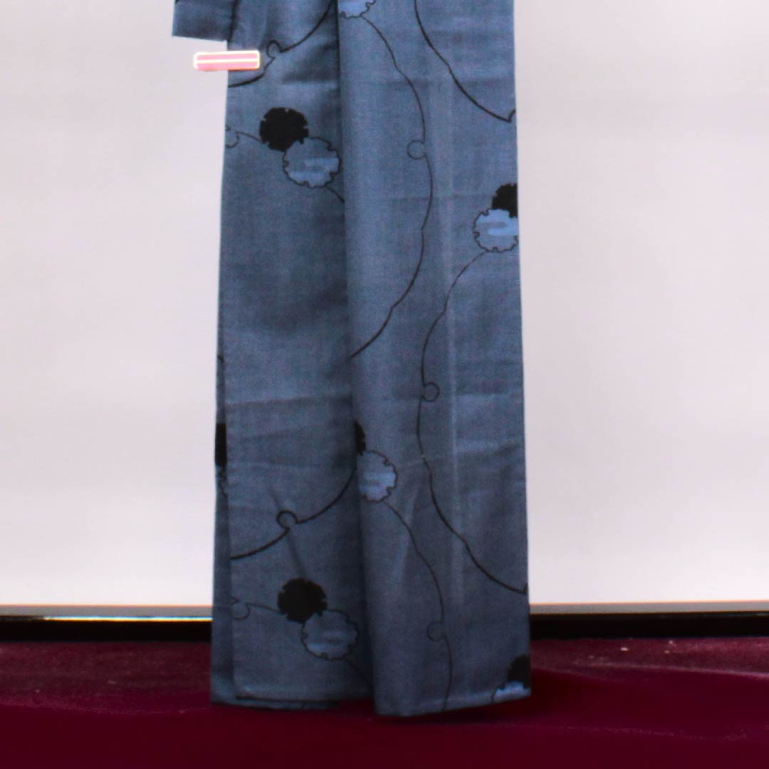 夏物 ポリエステル 小紋 身丈162.5cm 裄丈65cm 瞑色色（めいしょくいろ）雪輪 紗 Sランク 青系 1132000152417