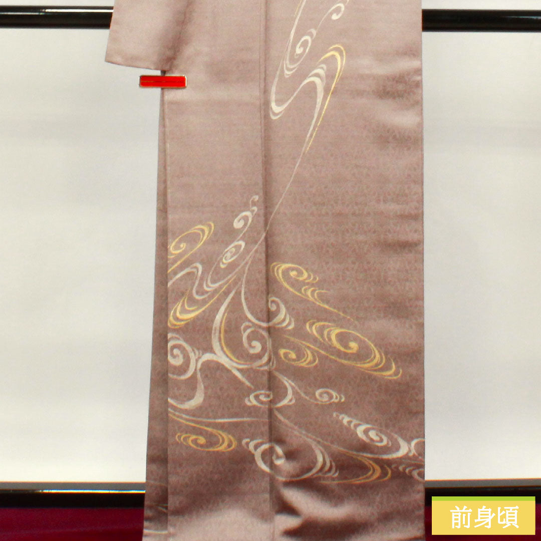 訪問着 正絹 袷 身丈167cm 裄丈66cm 梅鼠色 純プラチナ 輝彰絹 天寿五彩染 流水 しつけ糸付き 未使用品 Sランク 紫系 1112003332520