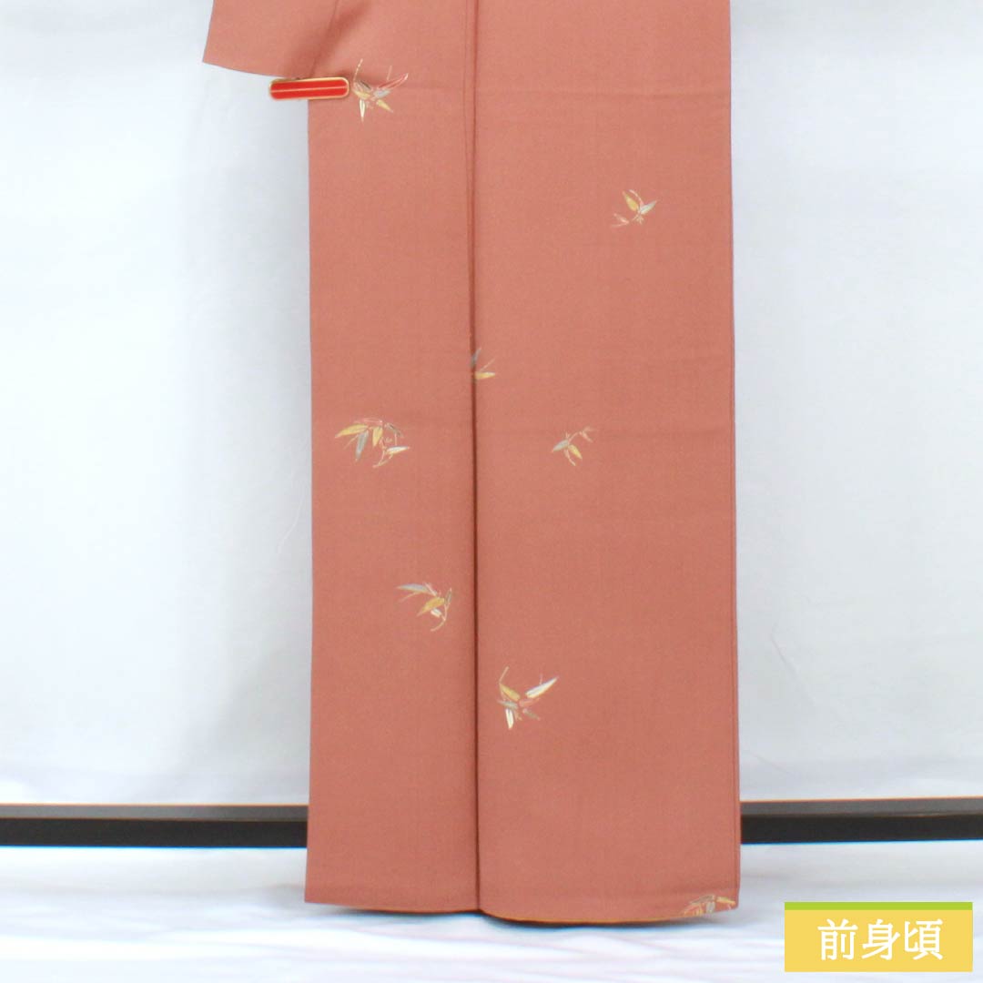 Komon, pure silk, length 163.5cm, sleeve length 66cm, lined, Tokiasagi-iro (light blue), Kyo-Yuzen, bamboo leaf, pearl tone finish, S rank, brown, 1115005742414