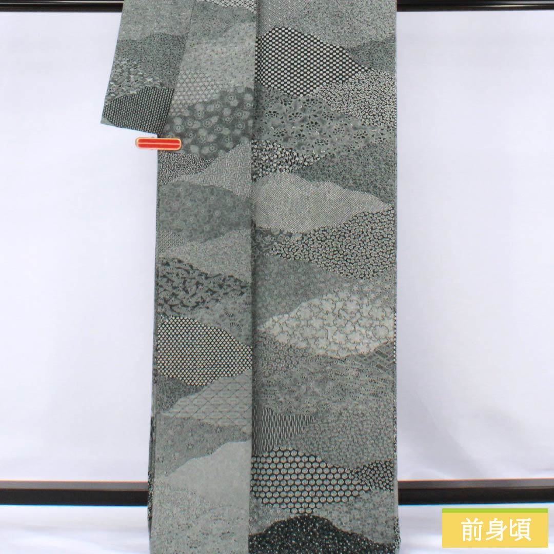 Komon silk S-rank, length 164.5cm, sleeve length 66.5cm, lined, by Kaneda Noboru II, Edo Komon, split pattern, stencil dyeing, monotone, product number 1115007202427