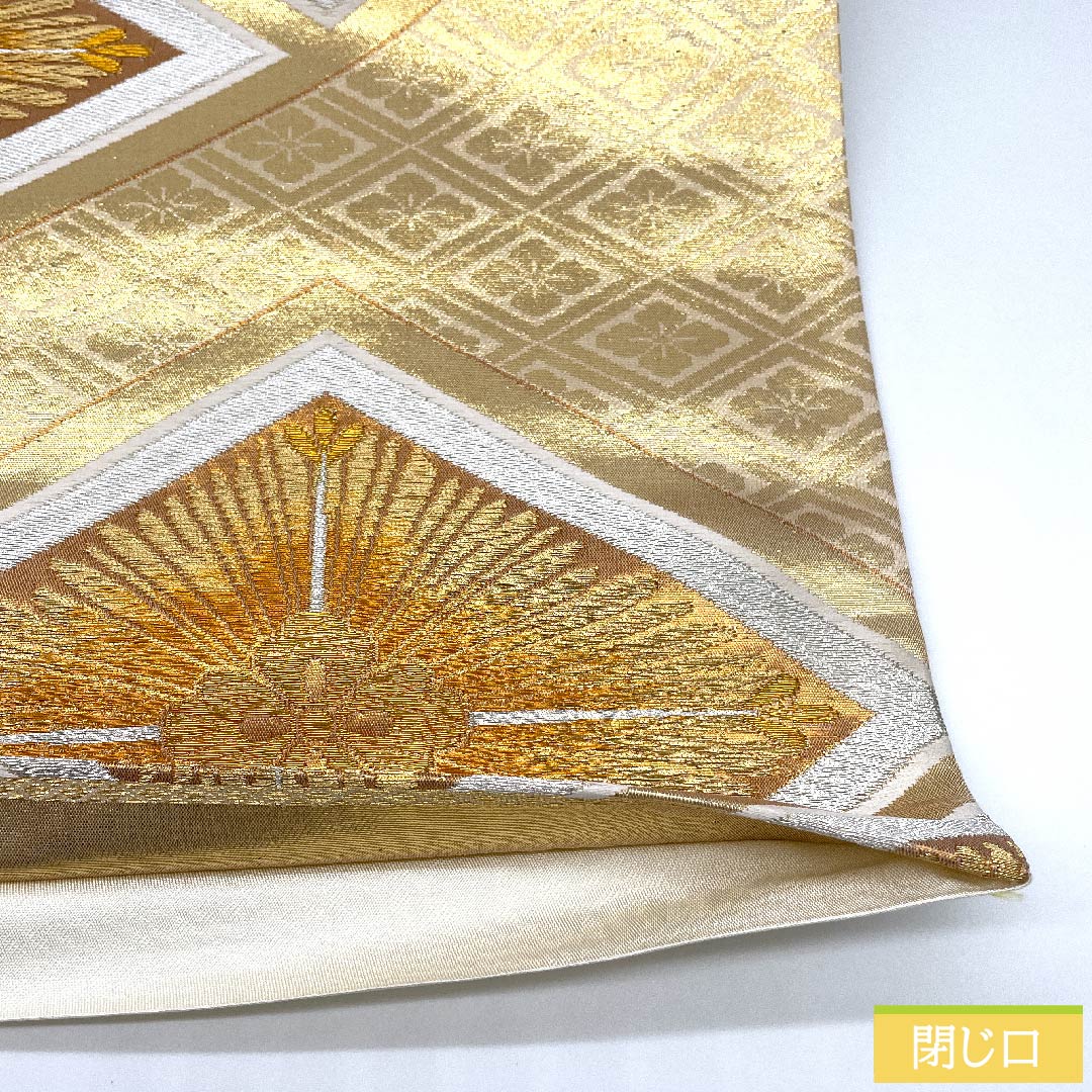 Fukuro Obi (Bag) Tonokoiro (Polished Color) Hanabishi (Flower Diamond) Length 418cm Pure Silk A Rank Six-way Formal Gold 1123010013321