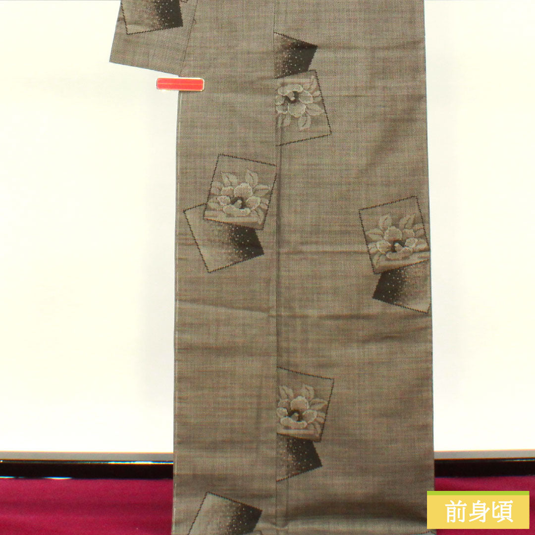 Silk pongee, Length 170.5cm, Sleeve length 67.5cm, Oshima pongee, 7 marks, Floral pattern, With basting thread, A rank, Lined, Brown, 1116003753614