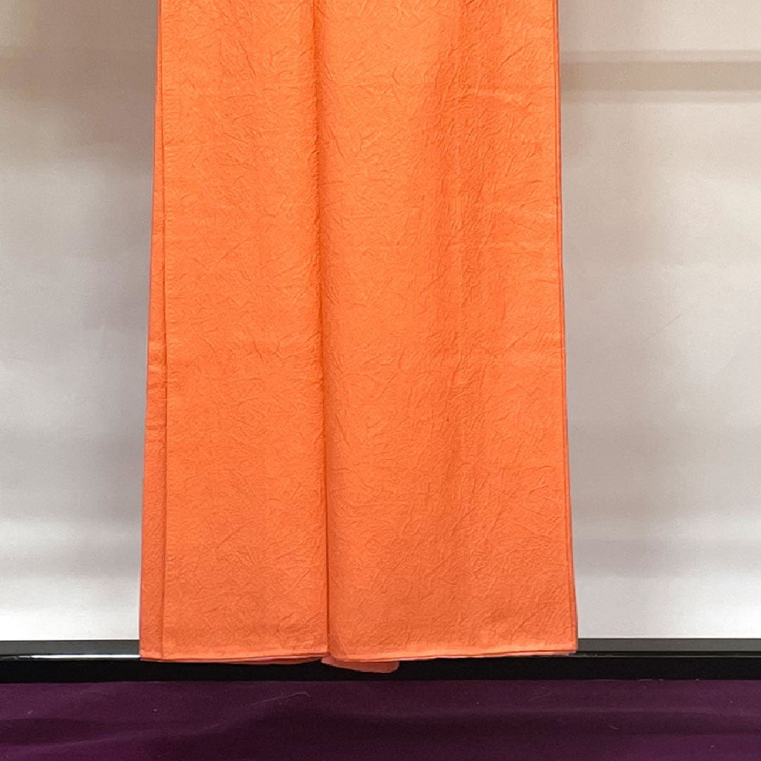 色無地 正絹 中紅色 折目雁木扇  身丈153.5cm 裄丈64.5cm 袷  Aランク ピンク系 1114000723213