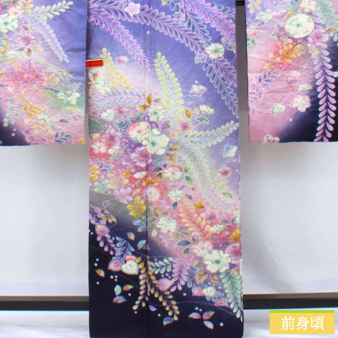 振袖 正絹 Bランク 身丈164cm 裄丈64.5cm 袷 竜胆色（りんどういろ） 京友禅 辻ヶ花 銀通し 絞り ソフトガード加工 紫系 1113002134420