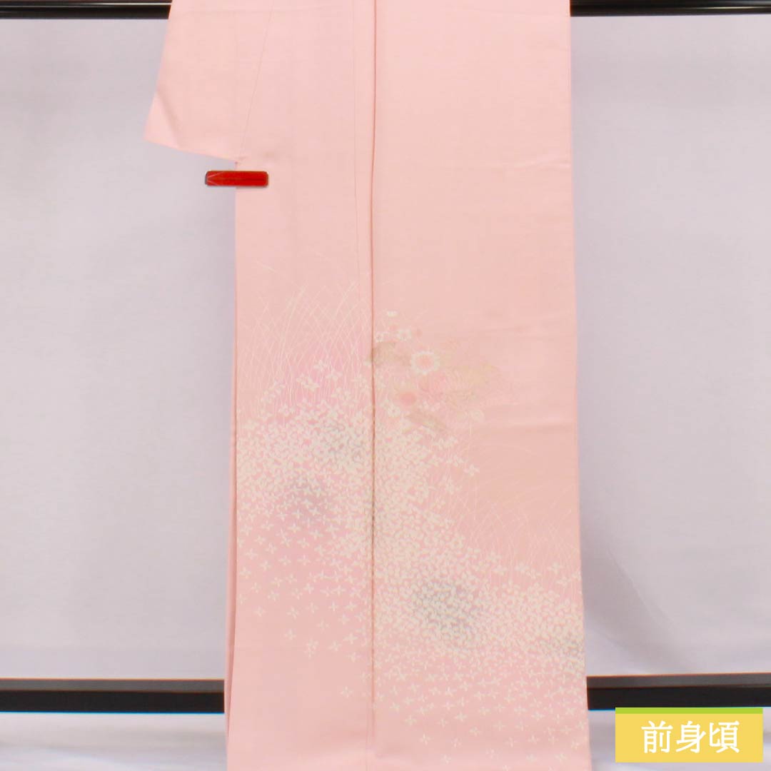Visiting Kimono (Homongi) - Pure Silk, Grade A, Lined, Length 166cm, Sleeve Length 61.5cm, Otomeiro (Girl's Color), Kyoto Yuzen Embroidery, Floral Design, Pink, Product Number: 1112006273513