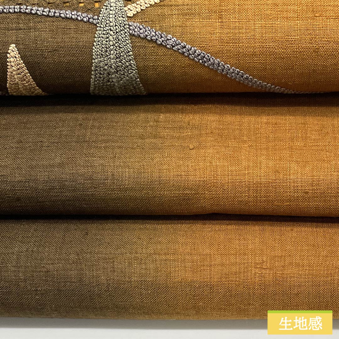 Nagoya obi, pure silk, old-fashioned brown, Sagara embroidery, Satoyama landscape embroidery, obi length 358cm, S rank, point pattern, casual, brown, 1124006332314, Nagoya tailoring