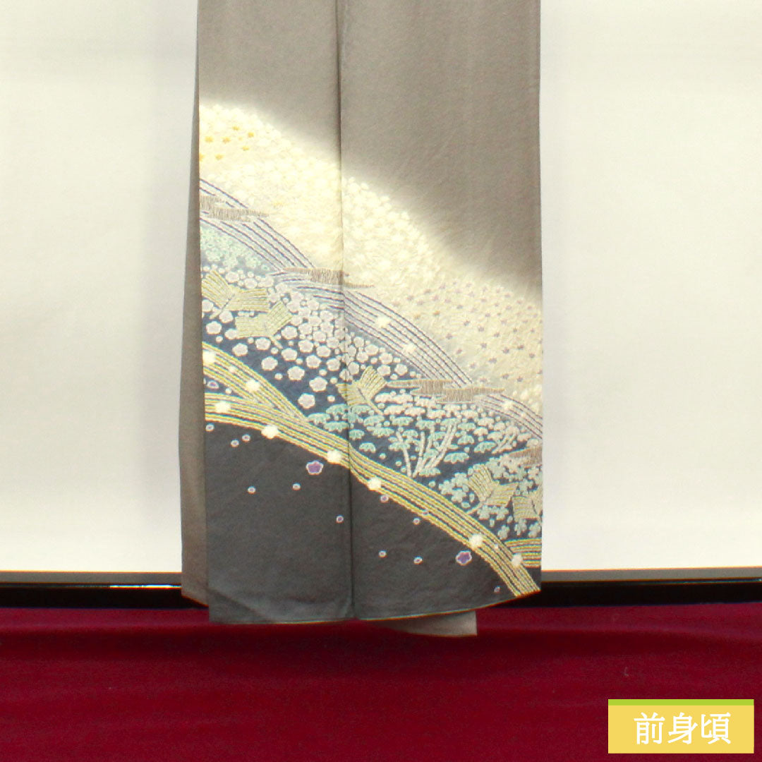 訪問着 正絹 袷 身丈155.5cm 裄丈63cm 灰色 おぼろ染め 絞り 作家物 抽象模様 Sランク グレー系 1112003822322
