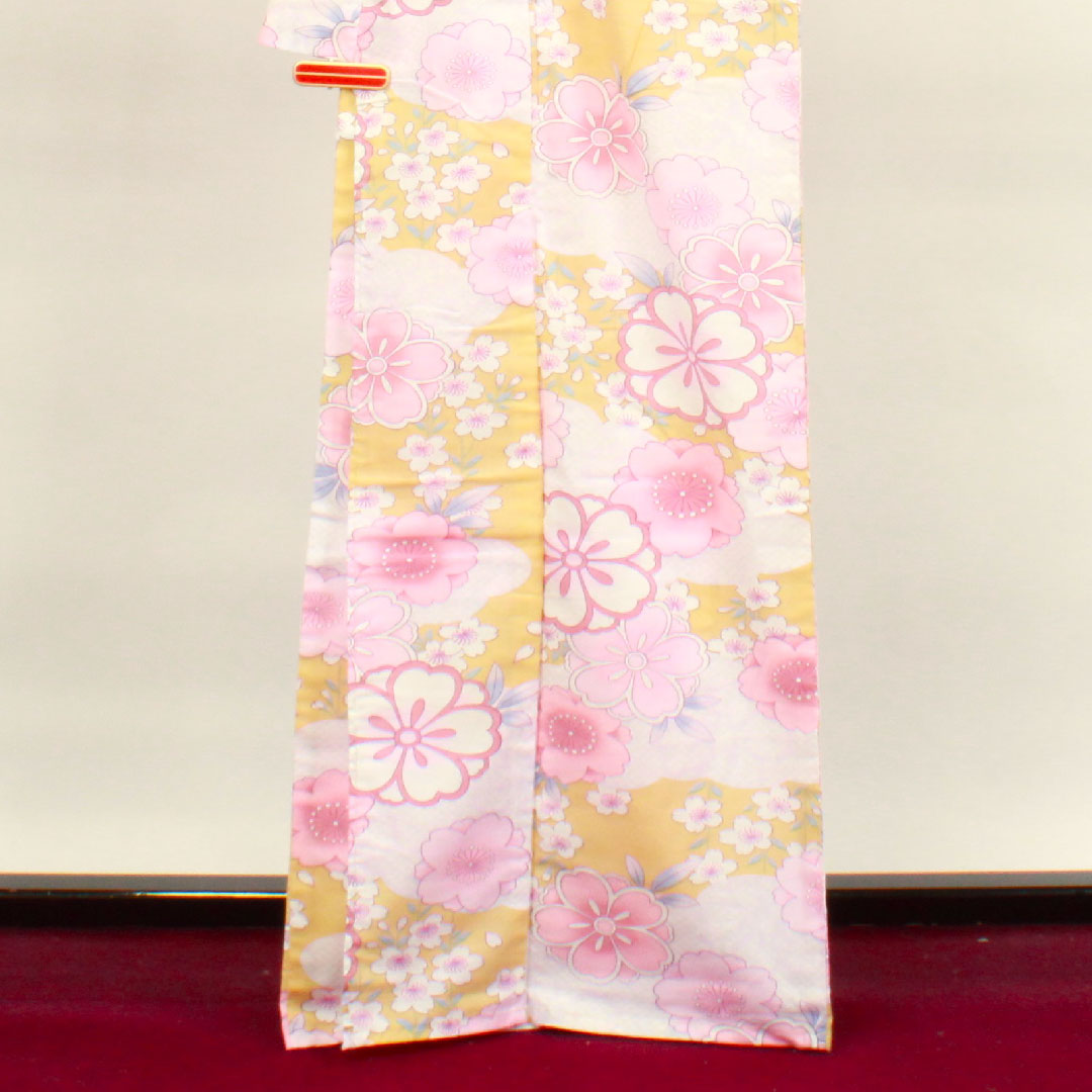 浴衣 桜 雲取り 木綿 Sランク 単衣 身丈166.5cm 裄丈65cm グラデーション系 1118002772599