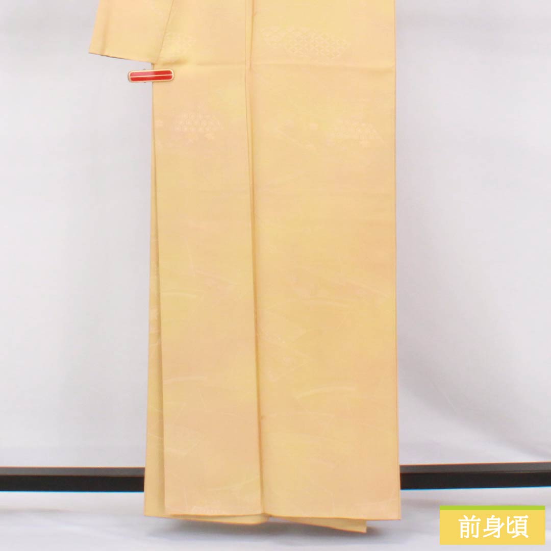 色無地 正絹 Aランク 身丈160cm 裄丈64.5cm 薄柑子色（うすこうじいろ） 密陀僧色（みつだそういろ） ぼかし染め 扇面 袷 橙系 1114002663426