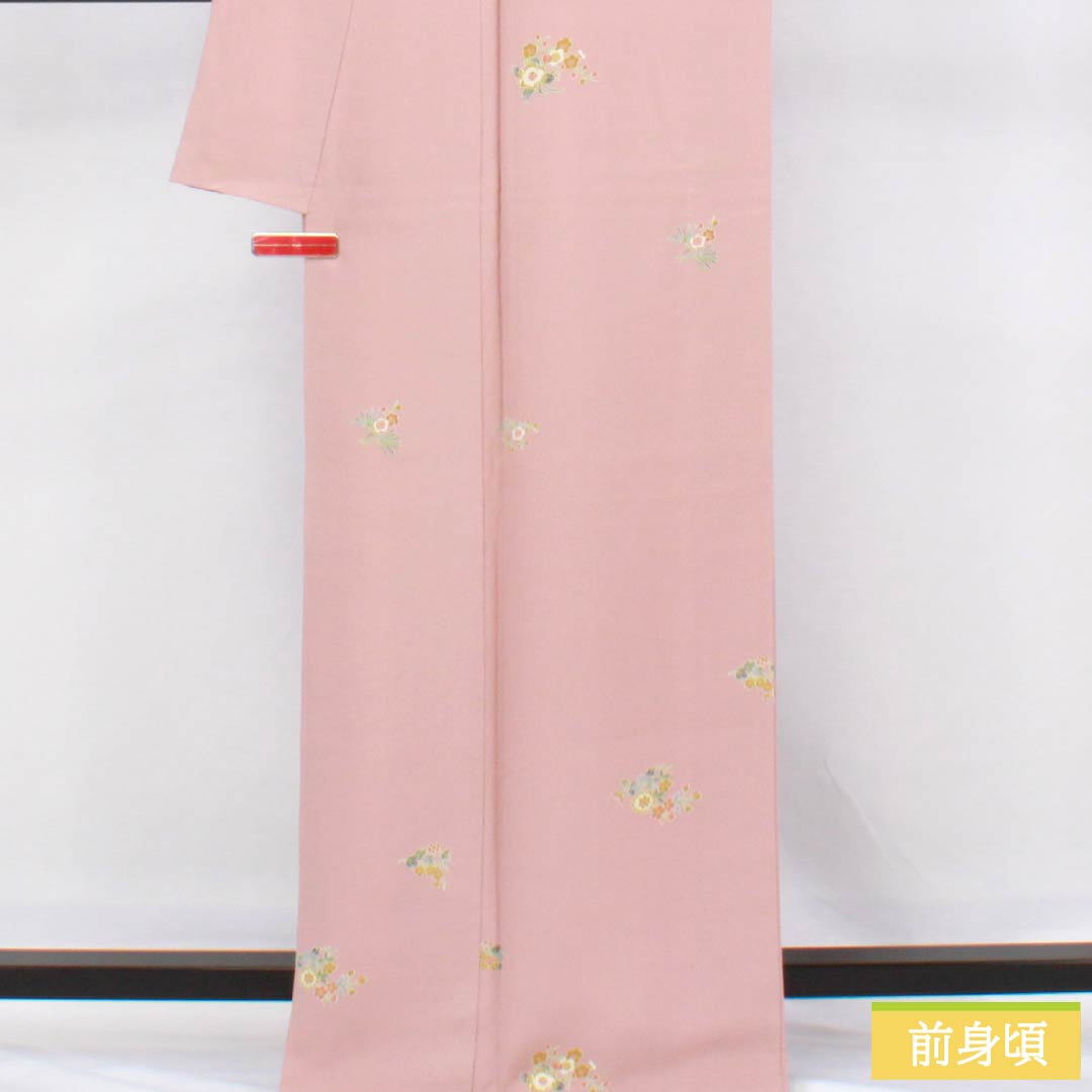 小紋 正絹 Aランク 身丈165.5cm 裄丈66cm 袷 浅紅色（あさべにいろ） 京加賀友禅 小花模様 はればれ加工 ピンク系 1115006353513