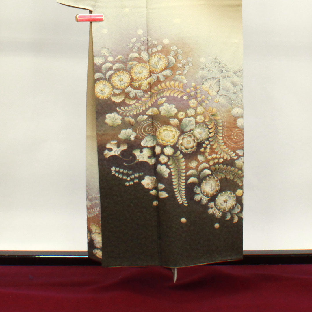 Homongi, pure silk, lined, length 154cm, sleeve length 64cm, sand color, Tsujigahana, thin rings and quince, S rank, beige, 1112003102225