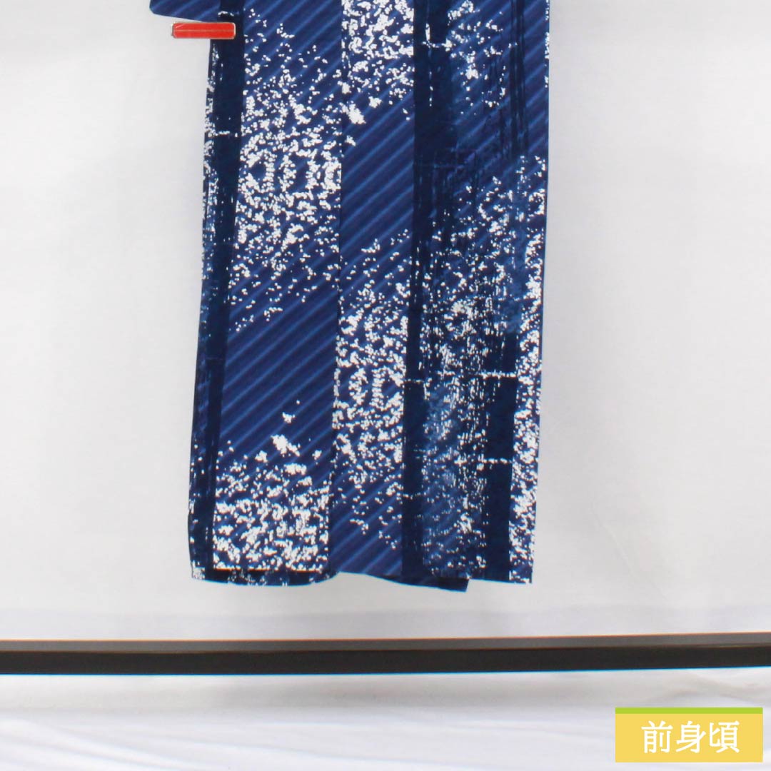 浴衣 木綿 身丈144.5cm 裄丈62.5cm Sランク 単衣 青系 抽象模様 1118006642117