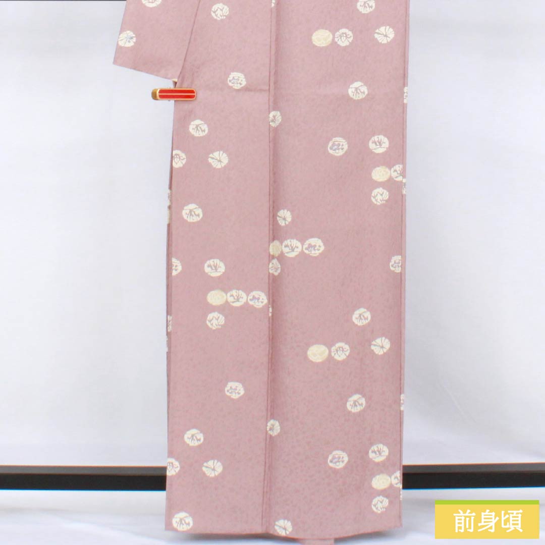 Komono Polyester S-rank length 162cm sleeve length 64.5cm unlined Naniwa-nezumi color stencil dye circle abstract pattern washable kimono pinkish 1115007972413