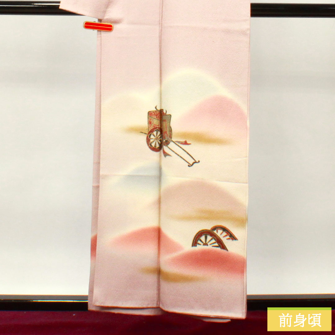 Homongi, pure silk, lined, length 155.5cm, sleeve length 62.5cm, grape color, artist's work, Kyo-Yuzen, Goshoguruma, Toyama shading, S rank, purple, 1112003402320