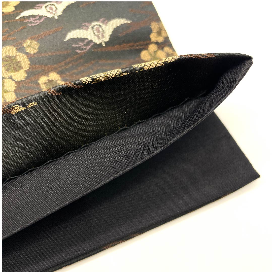Fukuro Obi Black Pine Plum Bird Obi Length 454cm Pure Silk S Rank Full Length Casual Black 1123002852410