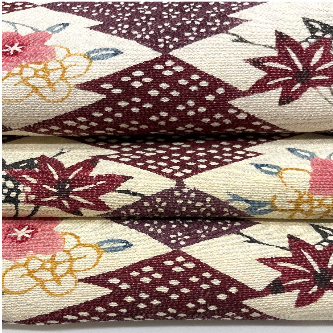 名古屋帯 二人静色 紅葉 花柄 松皮菱 帯丈320cm 正絹 Bランク 六通 カジュアル 紫系 1124004734320  名古屋仕立て