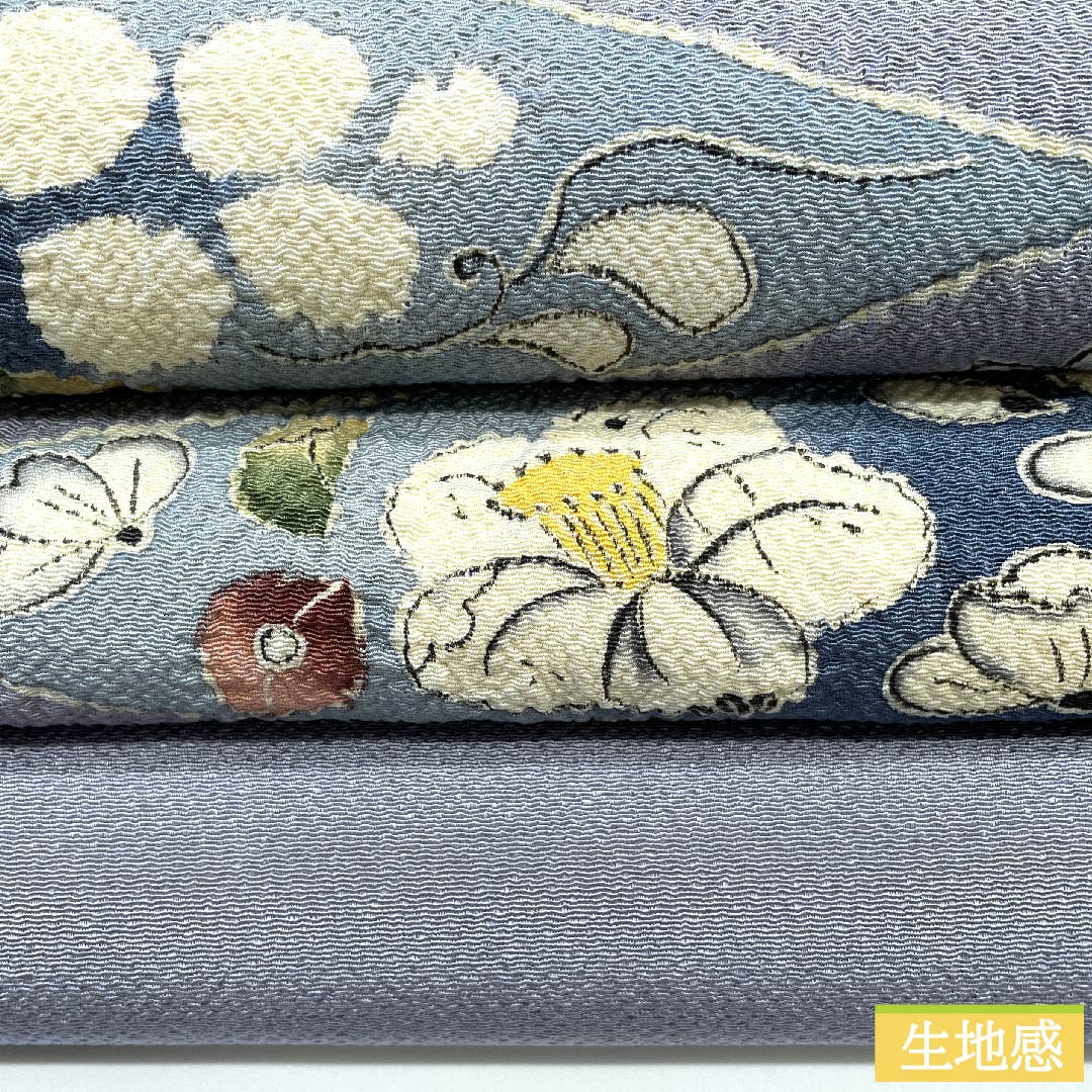 Nagoya obi, blue and gray, Tsujigahana, Matsukawabishi, crepe, obi length 364cm, pure silk, A rank, point pattern, casual, blue, 1124006223317, open style