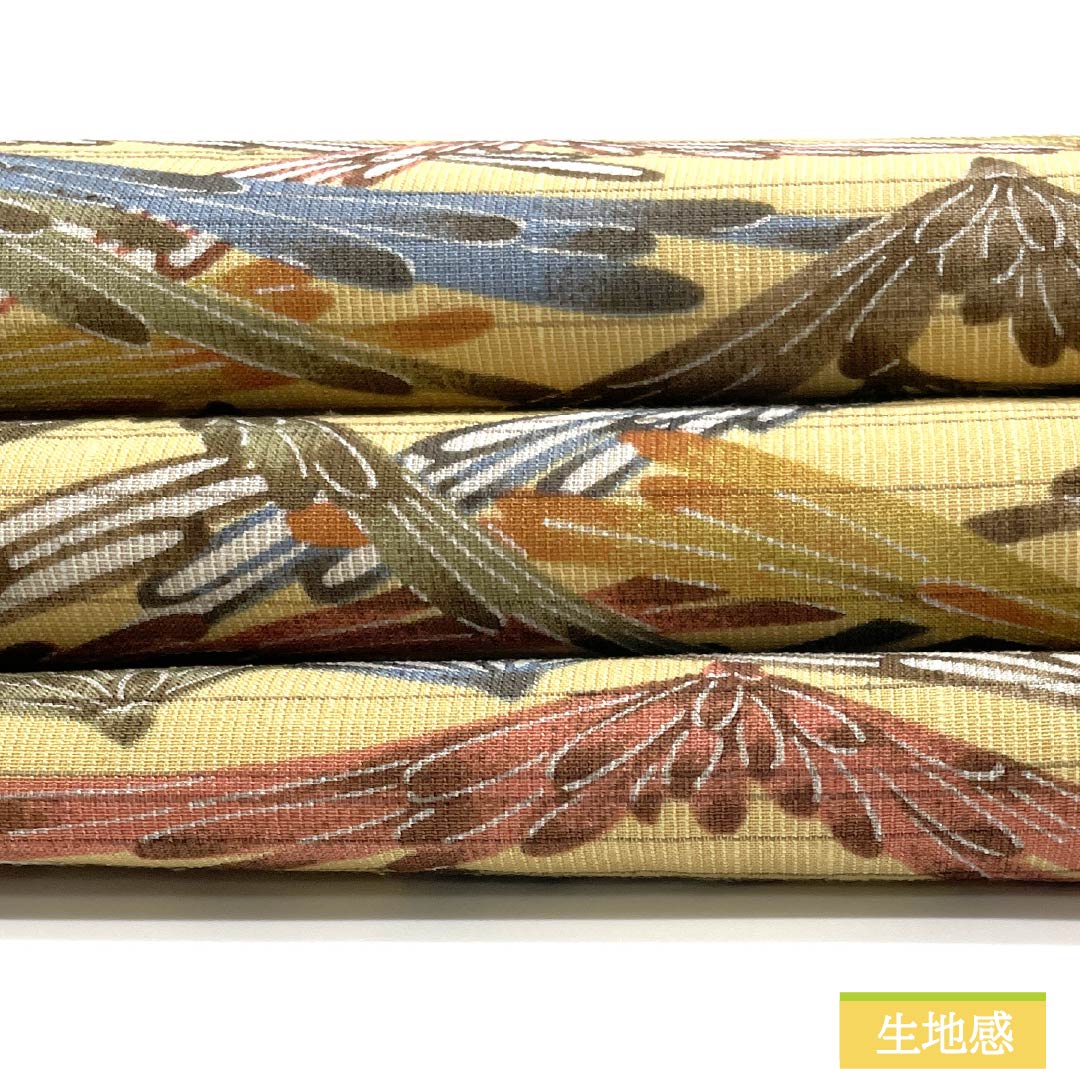 Nagoya obi, pure silk, egg yellow (ran'ou-iro), summer obi, dyed obi, Inca pattern, obi length 370cm, S rank, full length, casual, yellow, 1124007942323, Nagoya style