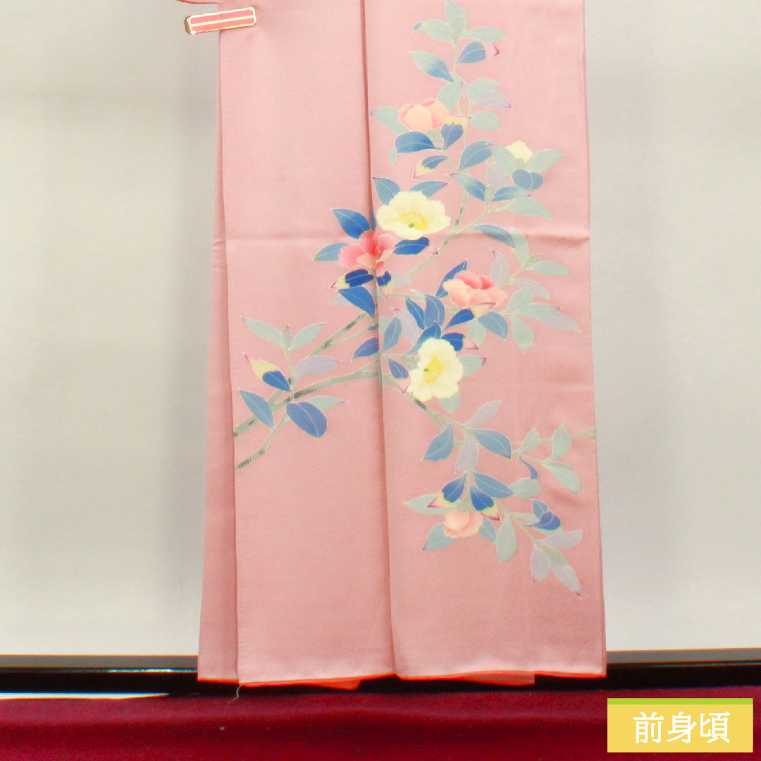Homongi, pure silk, lined, length 155cm, sleeve length 63.5cm, Gosho-zomeiro, floral pattern, A rank, pink, 1112004223313