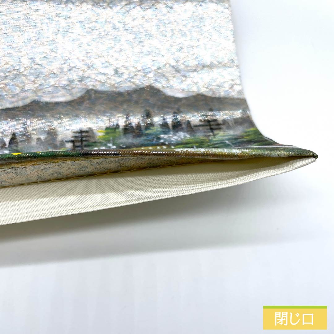袋帯 正絹 銀色（ぎんいろ） 作家物 春蘭 風景模様 帯丈470cm Aランク ポイント柄 カジュアル 銀系 1123012553422