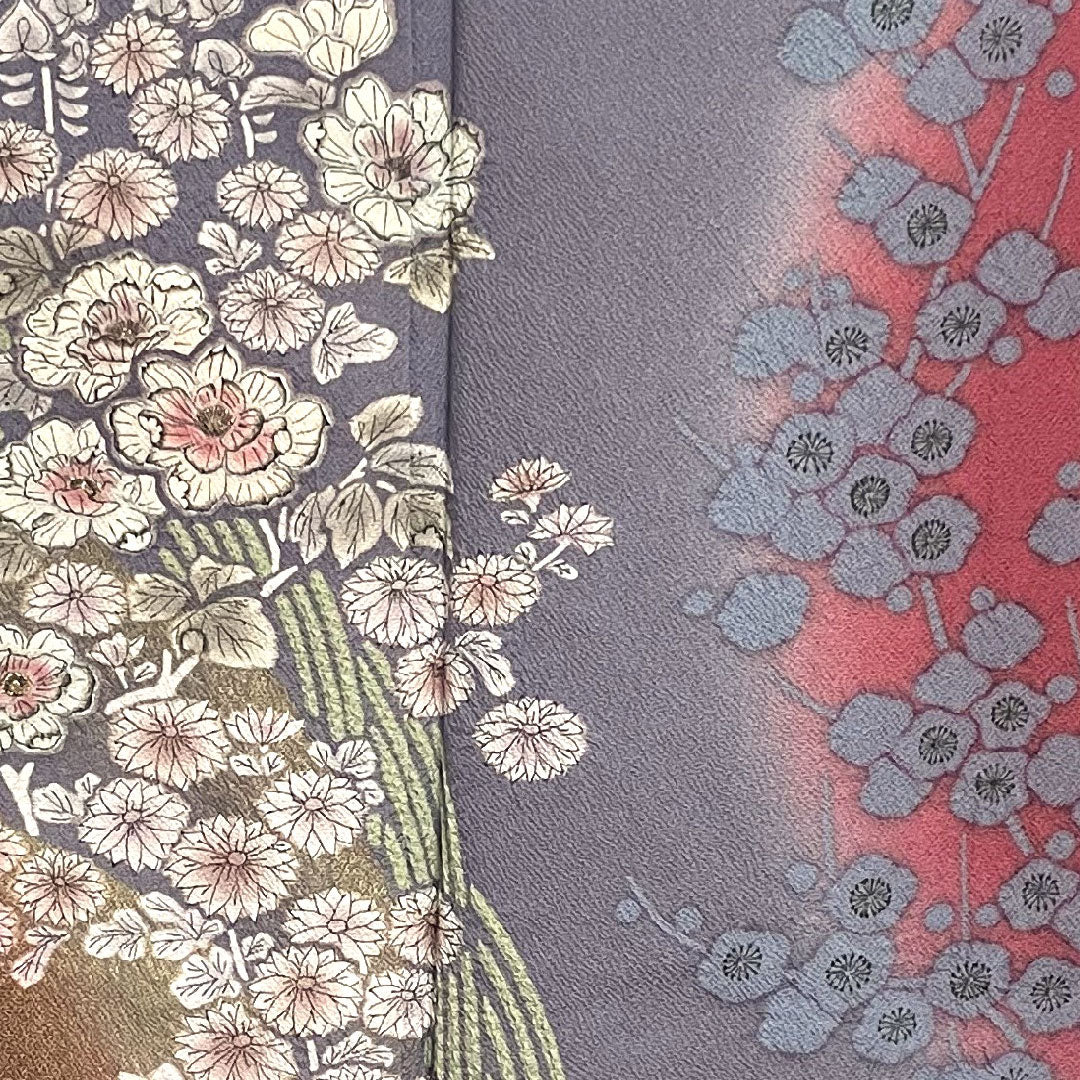 Homongi (formal kimono) Length 157.5cm Sleeve length 63cm Brown Chrysanthemum Plum Pure silk S rank Purple 1112001562320