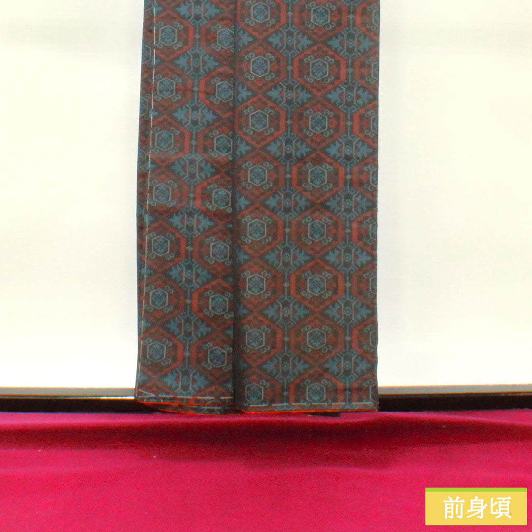 Murayama Oshima, pure silk, length 156.5cm, sleeve length 65cm, ensemble, abstract pattern, basting thread included, unused, S rank, lined, navy blue, 1116003232318