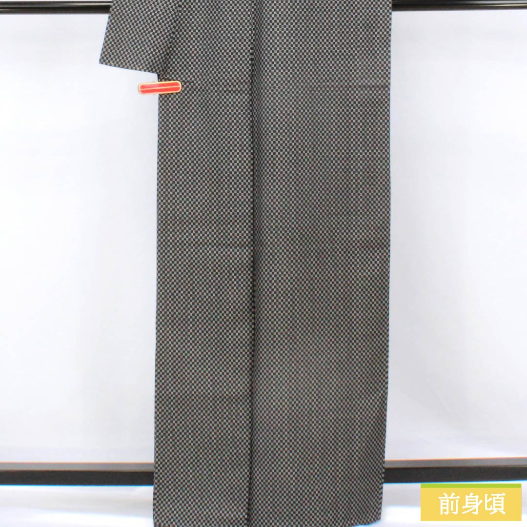 Pure silk tsumugi (pongee) - Grade A, length 165cm, sleeve length 66.5cm, Igeta Kasuri pattern, single layer, black, product number 1116004763510