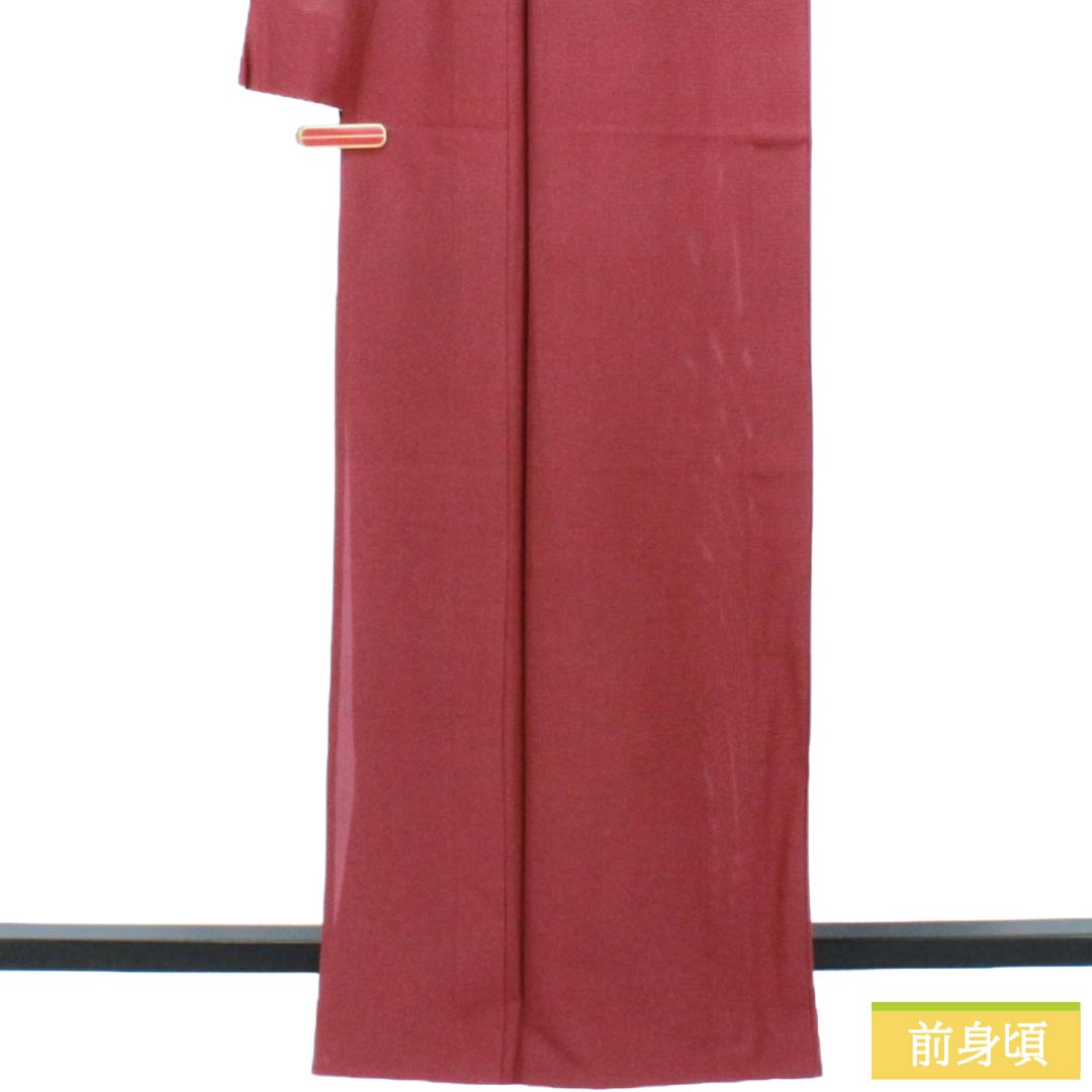 夏物 正絹 色無地 Sランク 身丈165cm 裄丈67cm 臙脂色（えんじいろ） 丸木瓜 一つ紋 絽 赤系 1132003732512