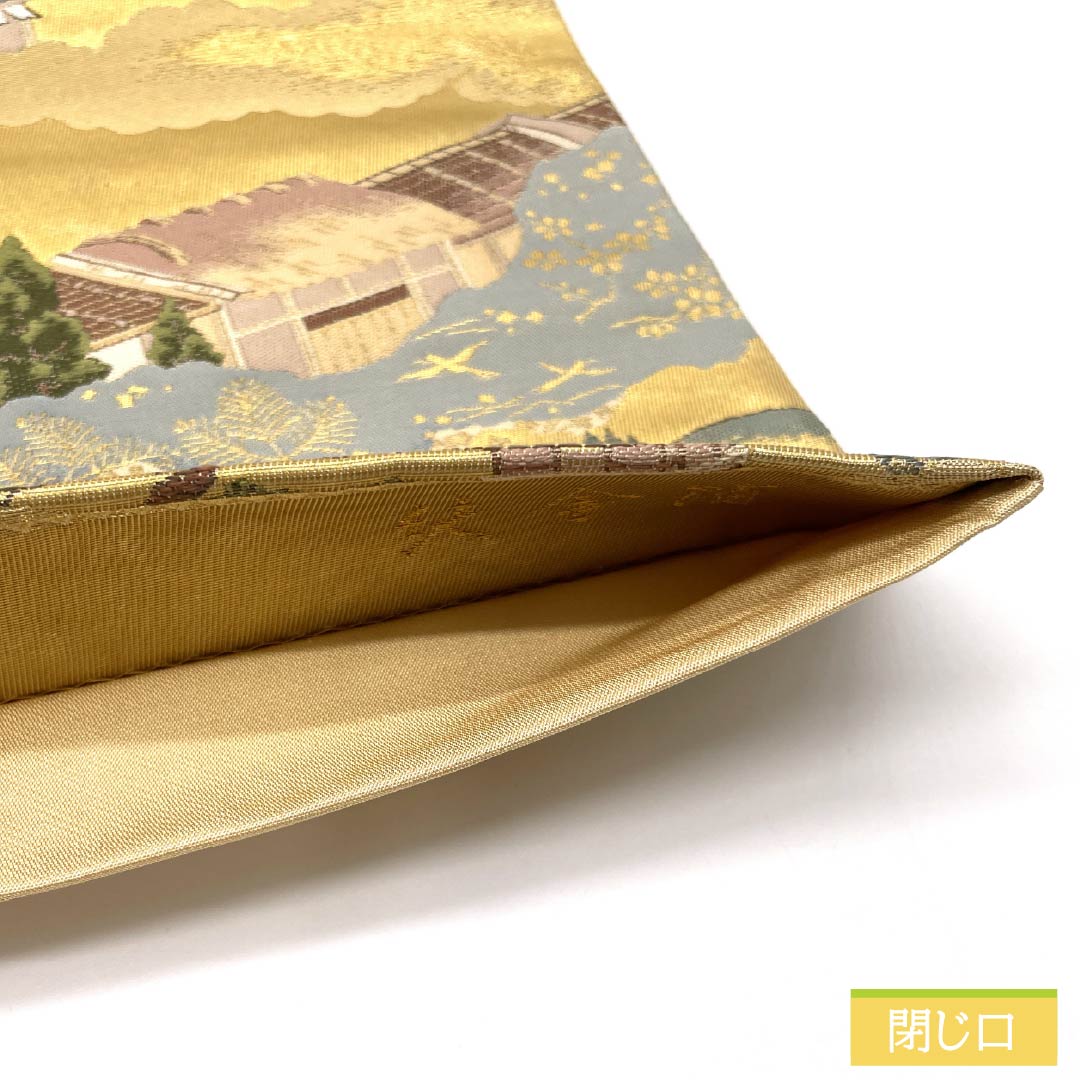 Formal, gold-leaf obi for formal wear, made of pure silk. Features a Kyoto festival scene and cloud-patterned motifs. Length: 438cm. S-rank. Full-length. Product code: 1123014542321.