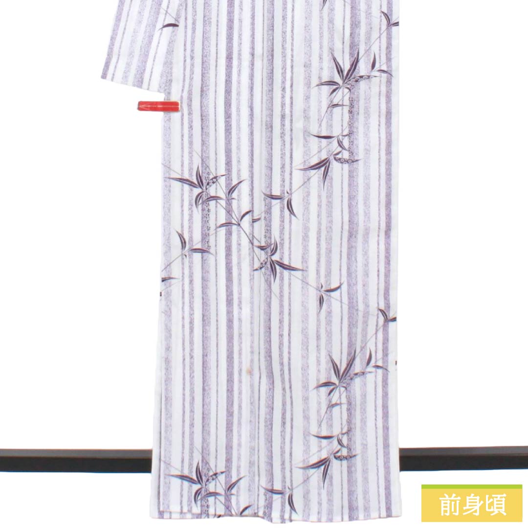 夏物 ポリエステル 小紋 Bランク 身丈165.5cm 裄丈64.5cm 縞 笹 洗える着物 絽 マルチカラー 1132003364528