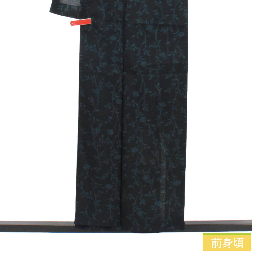 夏物 正絹 小紋 Sランク 身丈155.5cm 裄丈63.5cm 濃紺色（のうこんいろ） 草花模様 紗 紺系 1132004532318