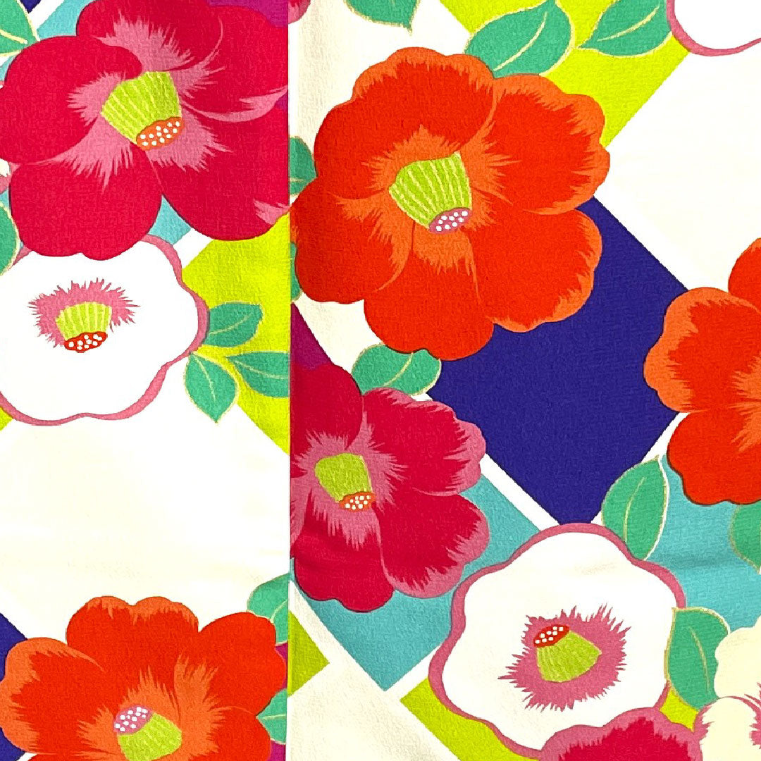 Long-sleeved kimono, length 174.5cm, sleeve length 69.5cm, lined, washable, camellia, poly, S rank, gradation, 1113001422699