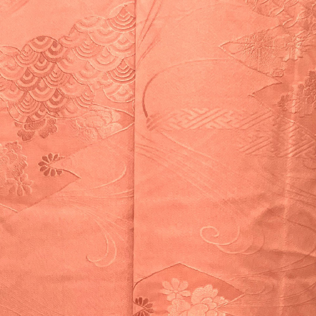 色無地 長春色 吉祥文様  身丈160cm 裄丈63.5cm 袷  正絹 Sランク ピンク系 1114000612413