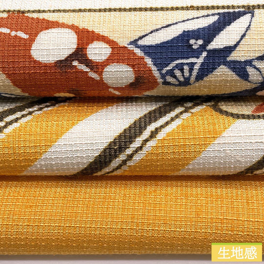 Nagoya obi, Forget-me-not color, stencil-dyed, crane, pongee fabric, obi length 362cm, pure silk, S rank, point pattern, casual, orange, 1124005482326, Nagoya style